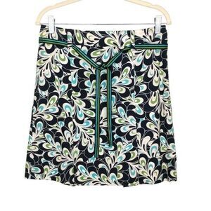 Ann Taylor Loft Navy White Green Print Skirt size 2 runs larger